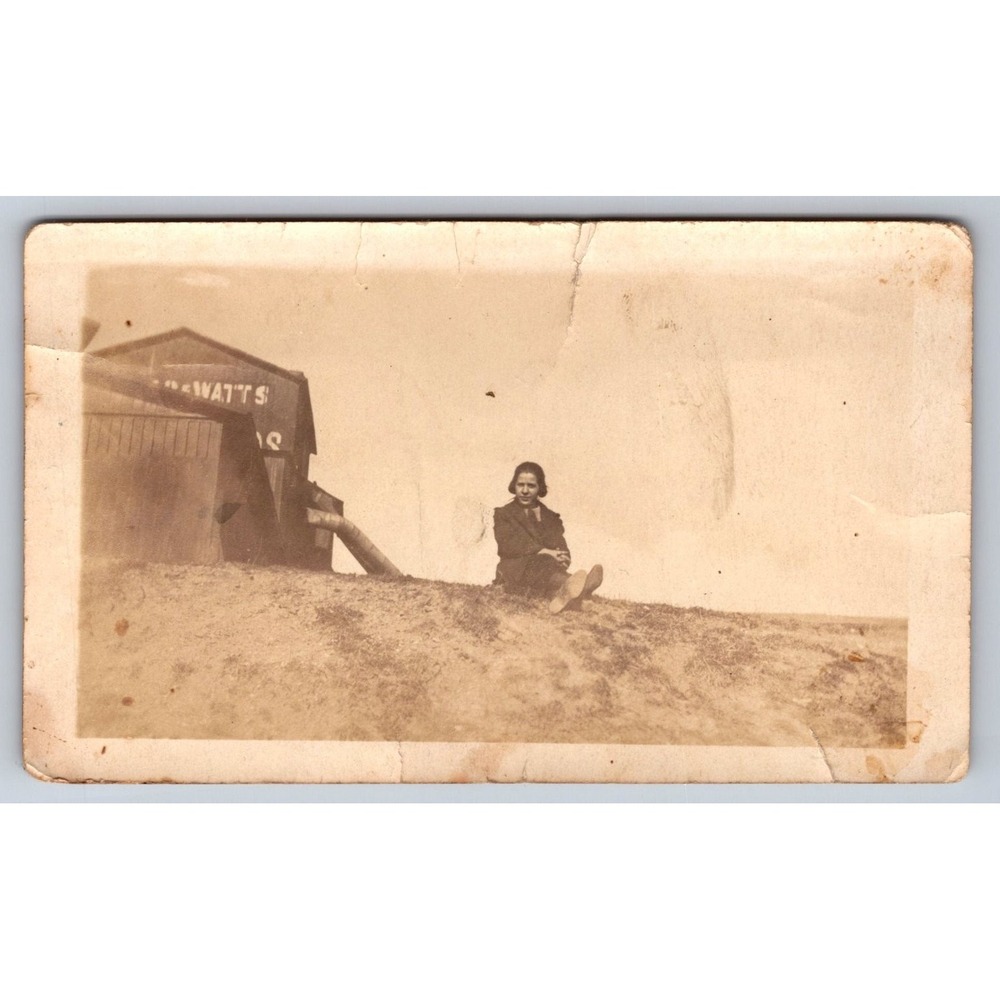 Young Woman Watts Sign 1919 Snapshot Photograph Mable Braswell Candid